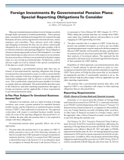 Foreign Investments By Governmental Pension Plans