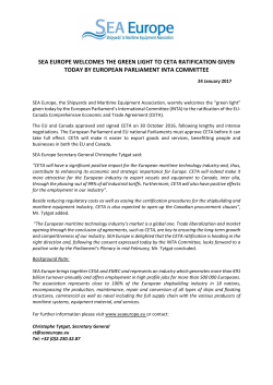 SEA Europe Welcomes the Green Light to CETA Ratification Given