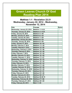 Green Leaves Church Of God Reading Plan 2014