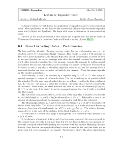 Lecture 6: Expander Codes 6.1 Error Correcting Codes &ndash; Preliminaries