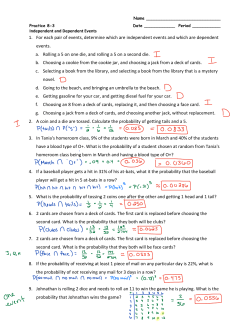 1. For each pair of events, determine which are independent events