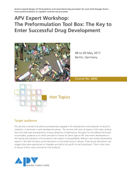 APV Expert Workshop: The Preformulation Tool Box