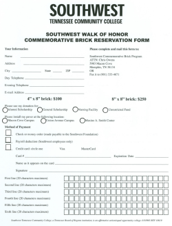 Paver Form (Six Lines) - Southwest Tennessee Community College