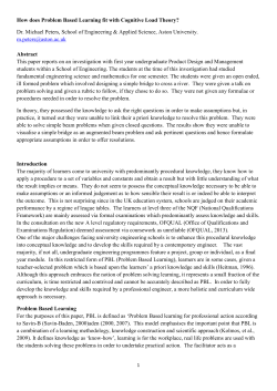 How does Problem Based Learning fit with Cognitive Load Theory