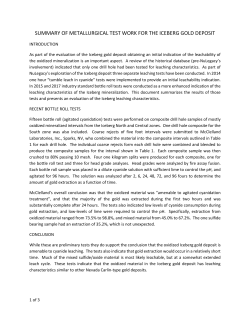 summary of metallurgical test work for the iceberg gold deposit