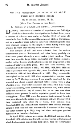 on the retention of vitality by alg&aelig; from old stored soils.