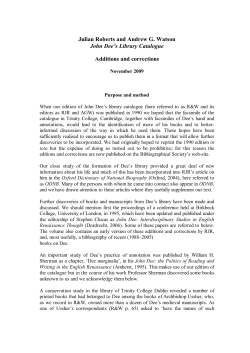 Julian Roberts and Andrew G. Watson John Dee`s Library