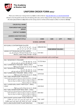 uniform order form 2017 - The Academy at Shotton Hall