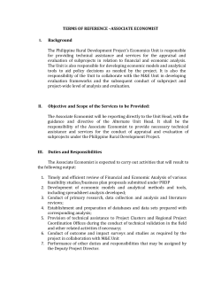 TERMS OF REFERENCE &ndash;ASSOCIATE ECONOMIST Background