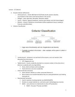 Lecture: 15 Cofactors Enzyme Cofactor deficiencies: Homocystinuria