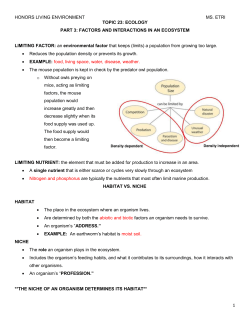 HONORS LIVING ENVIRONMENT MS. ETRI TOPIC 23: ECOLOGY