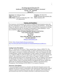 1 Psychology/Special Education 573 Intellectual Assessment I