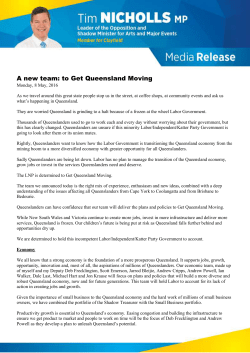 A new team: to Get Queensland Moving