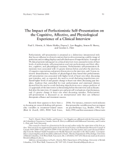 The Impact of Perfectionistic Self&ndash;Presentation on the Cognitive
