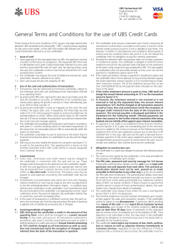 General Terms and Conditions for the use of UBS Credit Cards
