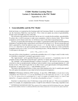 Machine Learning Theory Lecture 2: Introduction to the PAC Model