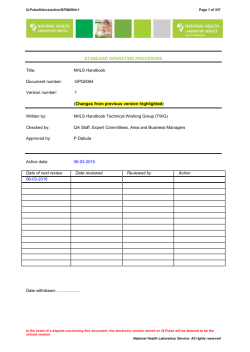 STANDARD OPERATING PROCEDURE Title: NHLS Handbook