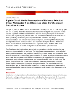 Eighth Circuit Holds Presumption of Reliance Rebutted Under