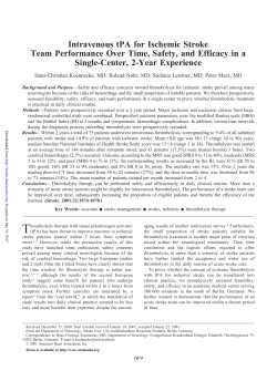 Intravenous tPA for Ischemic Stroke Team Performance Over Time