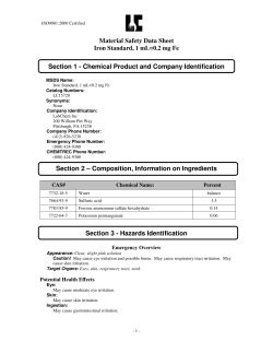 Material Safety Data Sheet Iron Standard, 1 mL=0.2 mg Fe Section 1