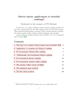 Matrix theory applications to baseball rankings1 Dedicated