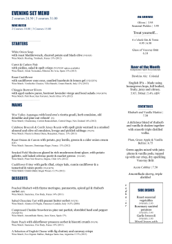 SIDE DISHES Roast seasonal vegetables (VG/GF) | 3.95 Rosemary