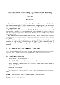 Project Report: Streaming Algorithms for Clustering