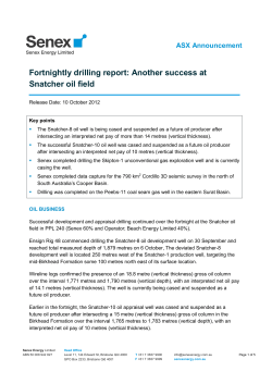 Fortnightly drilling report: Another success at