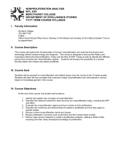 Nonproliferation Intelligence INTLXXX &ndash; YY/TT I. Faculty Information