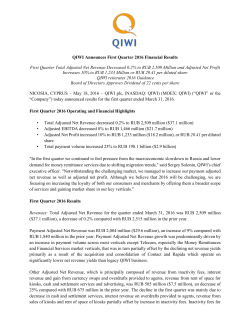 QIWI Announces First Quarter 2016 Financial Results First Quarter