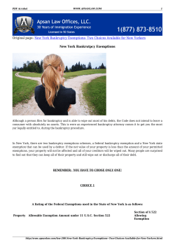 New York Bankruptcy Exemptions- Two Choices Available for New