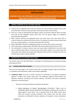 Summary Overview of SARS Customs Function as it Relates to Ports