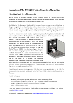 Neuroscience MSc. INTERNSHIP at the University of Cambridge