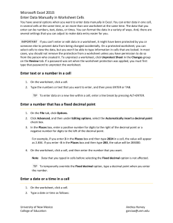 Microsoft Excel 2010: Enter Data Manually in Worksheet Cells Enter