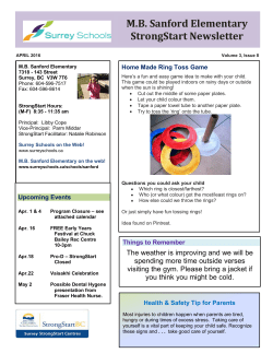 MB Sanford Elementary StrongStart Newsletter