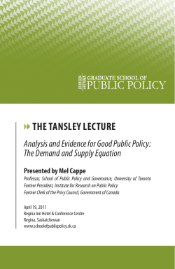 the tansley lecture - Johnson Shoyama Graduate School of Public
