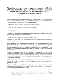 Attestation to be produced by a parent company resident in a