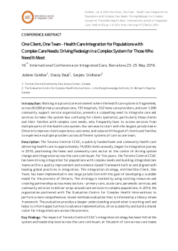 One Client, One Team - Health Care Integration for Populations with