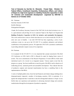 of Nepal at a high level segment on Building Productive Capacities