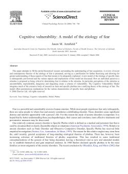 Cognitive vulnerability: A model of the etiology of fear