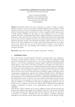 1 A COGNITIVE APPROACH TO SAFE VIOLATIONS. Denis Besnard