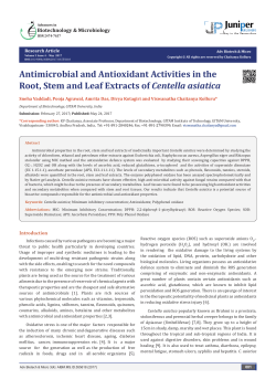 Antimicrobial and Antioxidant Activities in the Root, Stem and Leaf