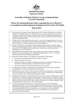 ATAGI Advice to Immunisation Providers on Use of Bexsero&reg; *