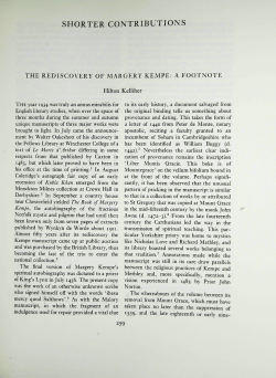 the rediscovery of margery kempe: a footnote