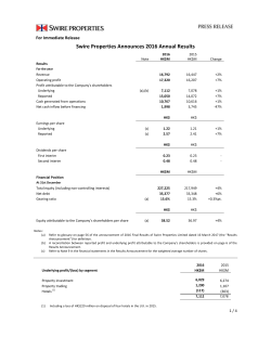 Swire Properties Announces 2016 Annual Results