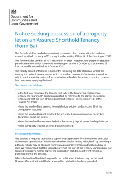 Notice seeking possession of a property let on an Assured Shorthold