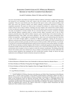 assessing competition in us wireless markets