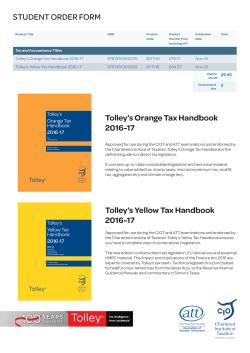 STUDENT ORDER FORM Tolley`s Orange Tax Handbook 2016