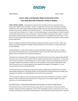 Ensyn, Arbec and R&eacute;mabec Begin Construction of the Cote Nord