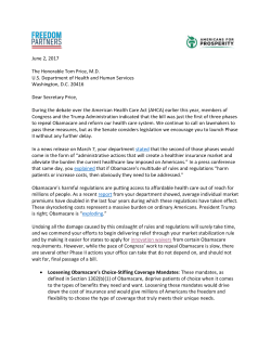 June 2, 2017 The Honorable Tom Price, MDUS